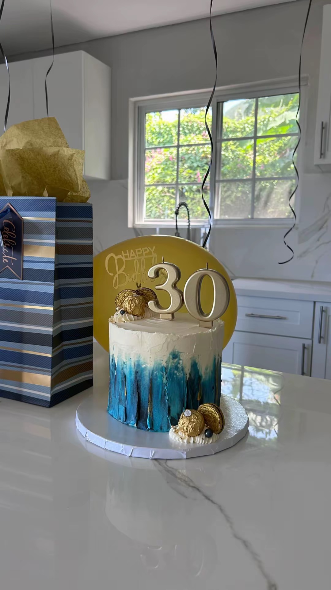 Blue and gold 30th birthday cake